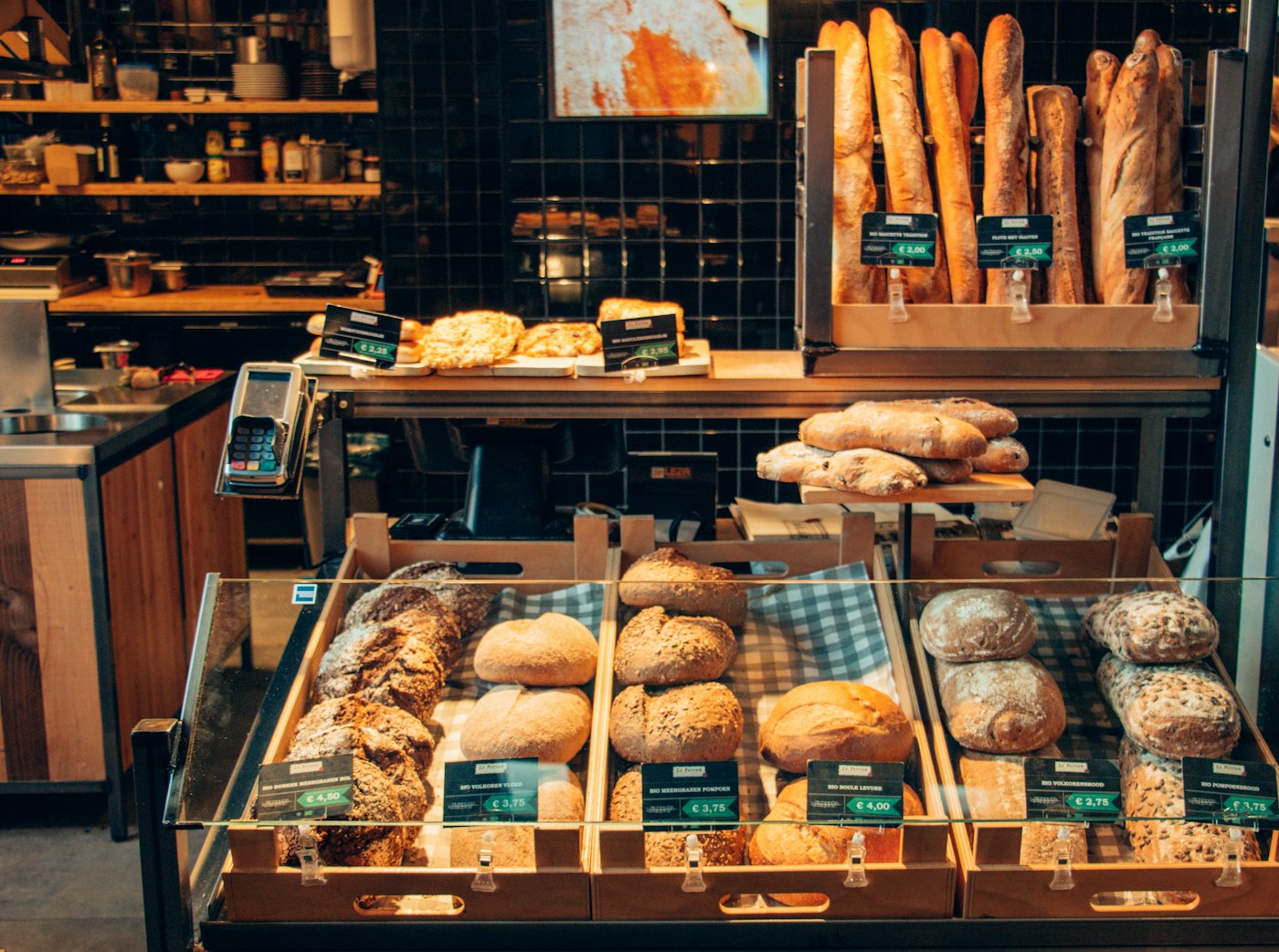 Inside Fox Bakehouse, with bread and pastries filling the display cases